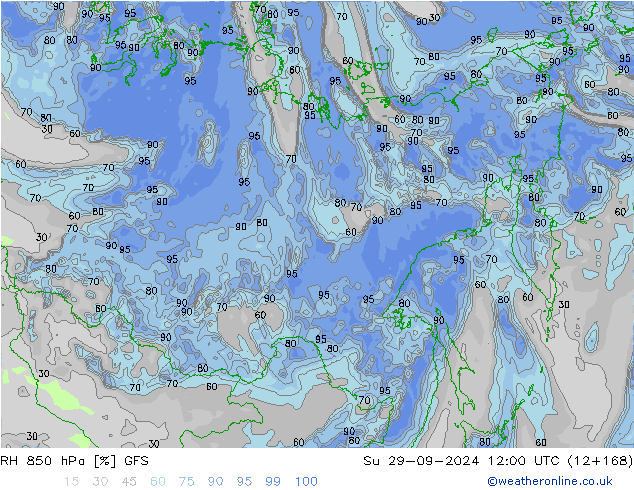 RH 850 hPa GFS Su 29.09.2024 12 UTC