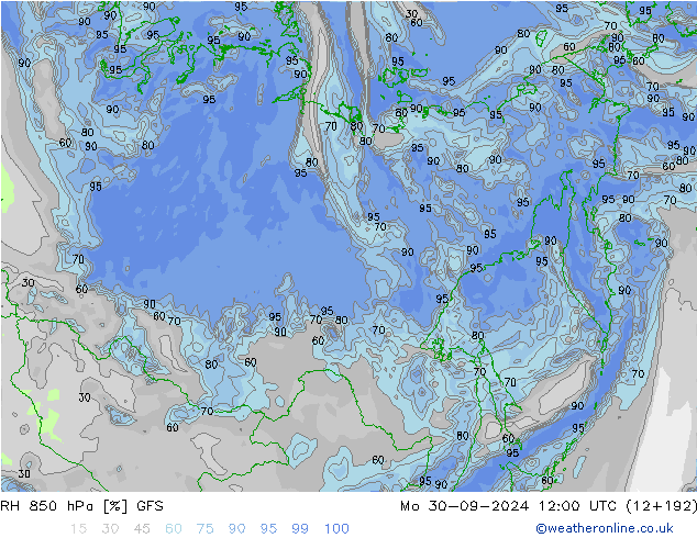 RH 850 hPa GFS Mo 30.09.2024 12 UTC