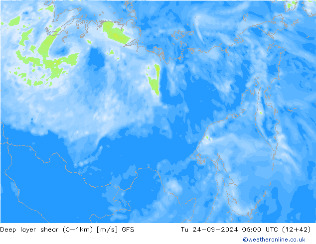 Deep layer shear (0-1km) GFS mar 24.09.2024 06 UTC