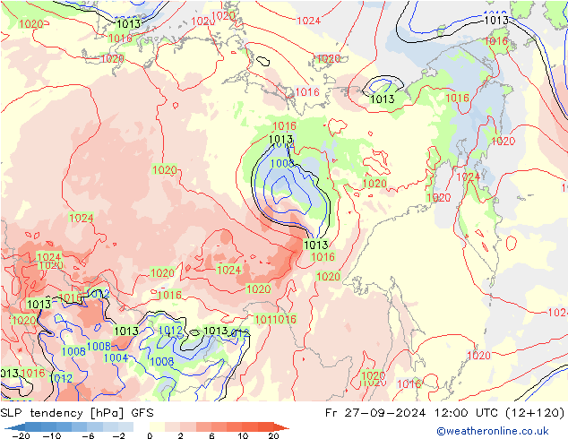 SLP tendency GFS Fr 27.09.2024 12 UTC