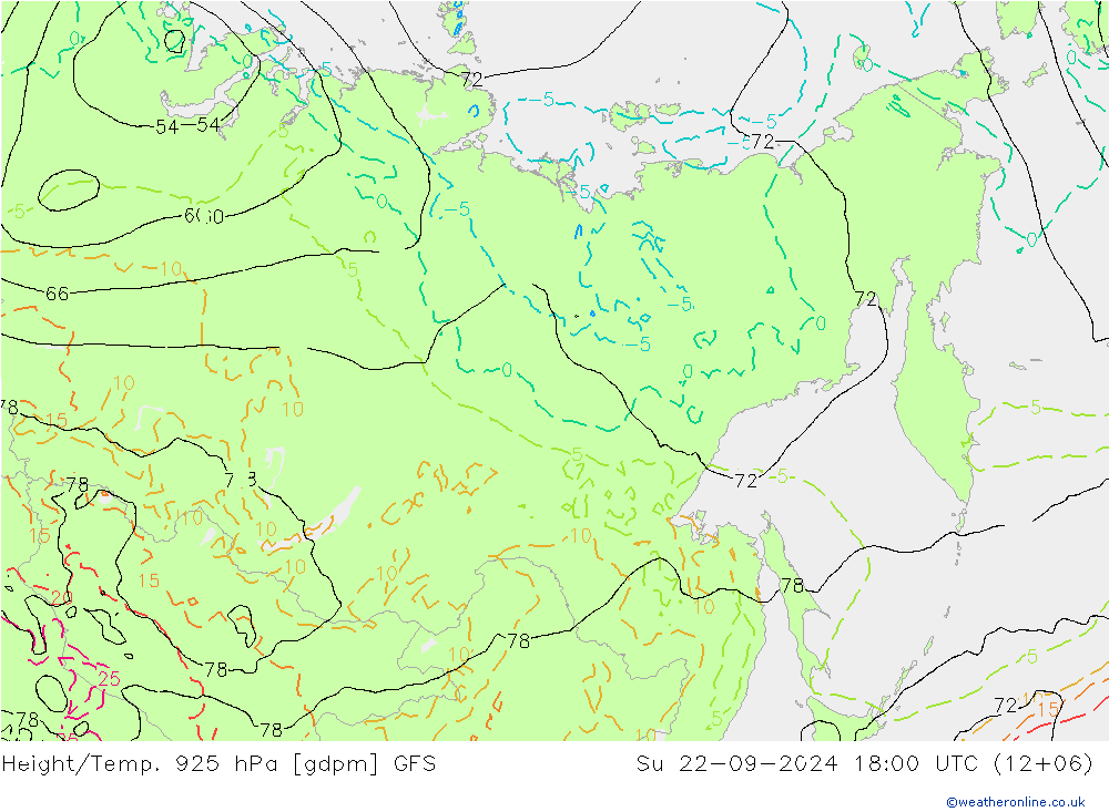 Yükseklik/Sıc. 925 hPa GFS Paz 22.09.2024 18 UTC