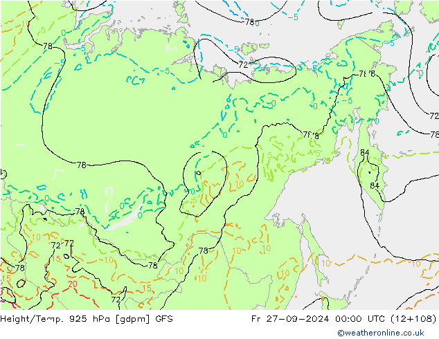 Height/Temp. 925 hPa GFS Fr 27.09.2024 00 UTC
