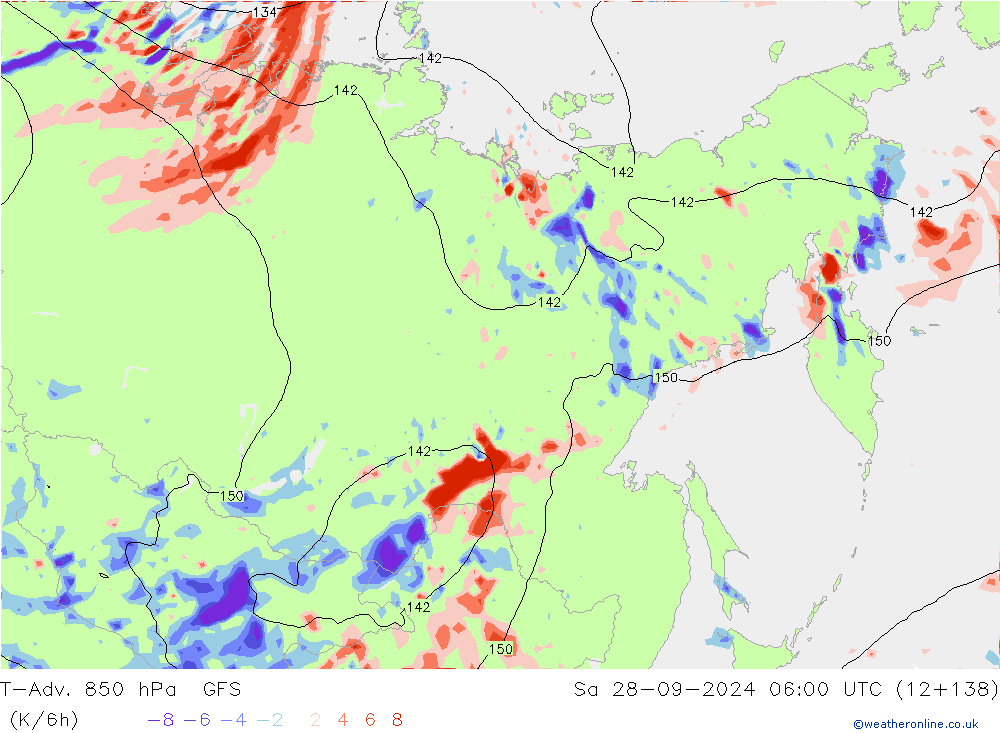 T-Adv. 850 hPa GFS Cts 28.09.2024 06 UTC