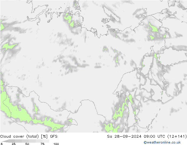 Cloud cover (total) GFS Sa 28.09.2024 09 UTC