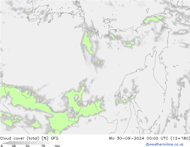 Cloud cover (total) GFS Mo 30.09.2024 00 UTC