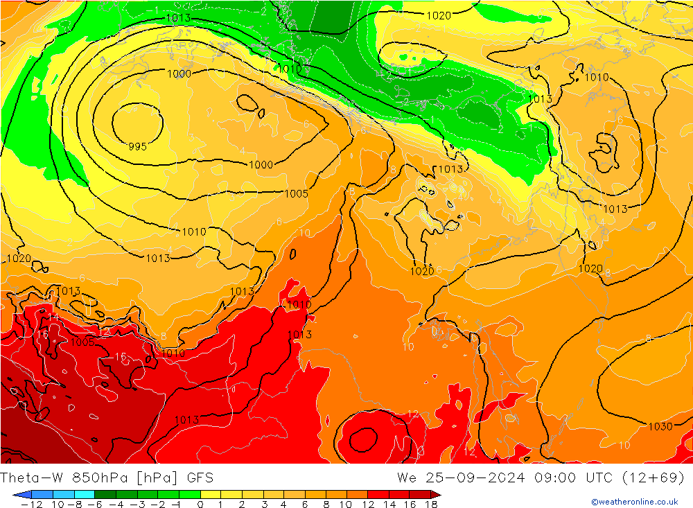 Theta-W 850hPa GFS Çar 25.09.2024 09 UTC