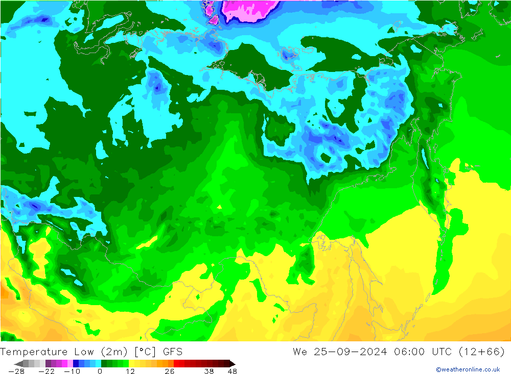 Temperature Low (2m) GFS We 25.09.2024 06 UTC