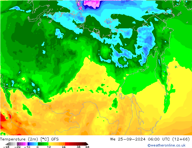 Temperature (2m) GFS We 25.09.2024 06 UTC