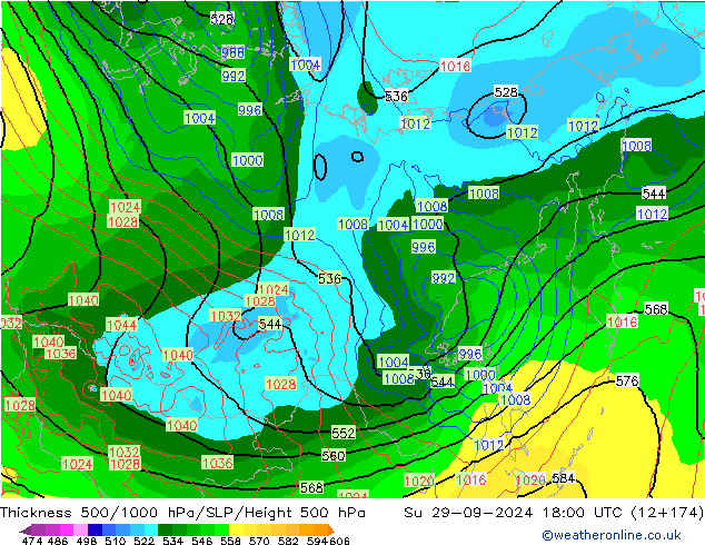 500-1000 hPa Kalınlığı GFS Paz 29.09.2024 18 UTC