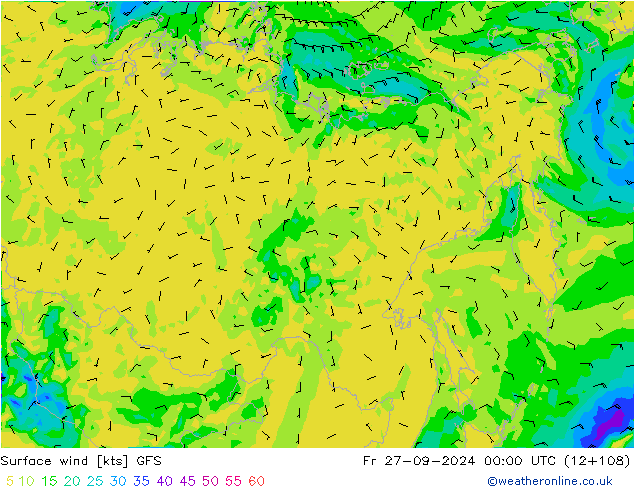 Vento 10 m GFS Sex 27.09.2024 00 UTC