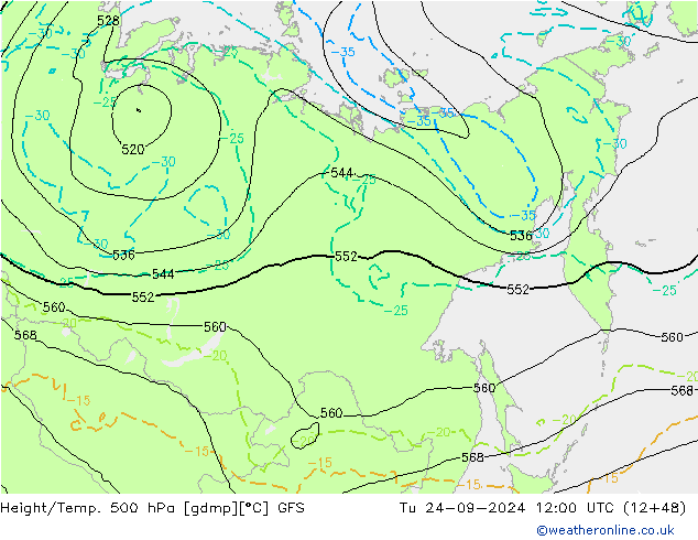 Height/Temp. 500 hPa GFS Tu 24.09.2024 12 UTC