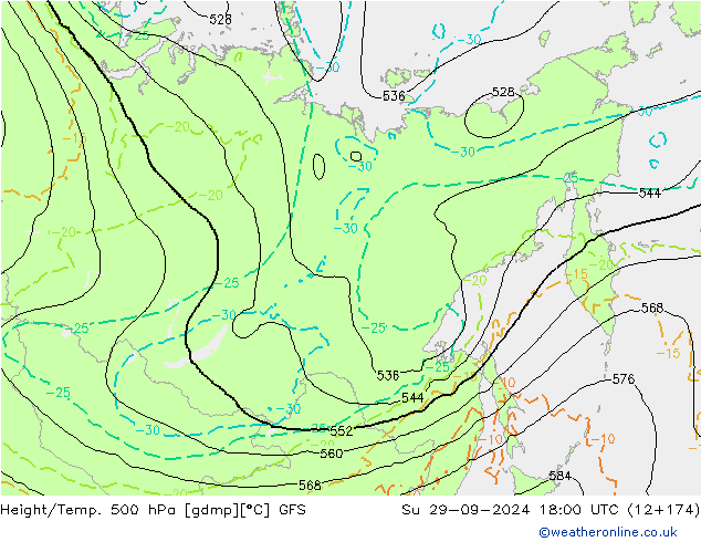 Height/Temp. 500 гПа GFS Вс 29.09.2024 18 UTC