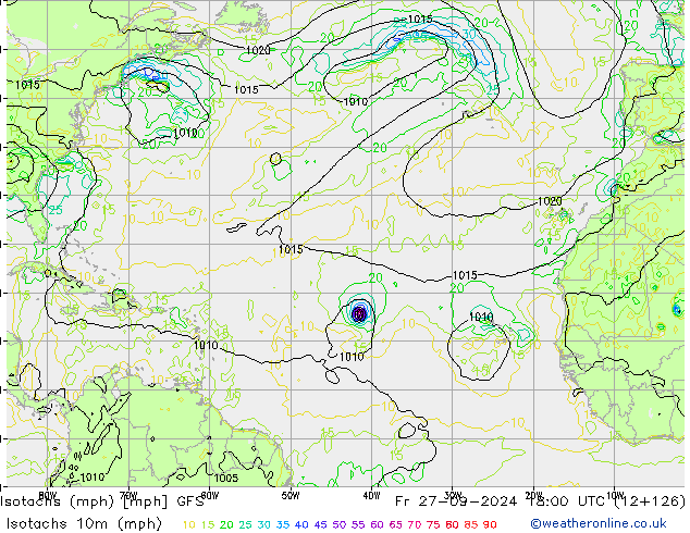 Eşrüzgar Hızları mph GFS Cu 27.09.2024 18 UTC