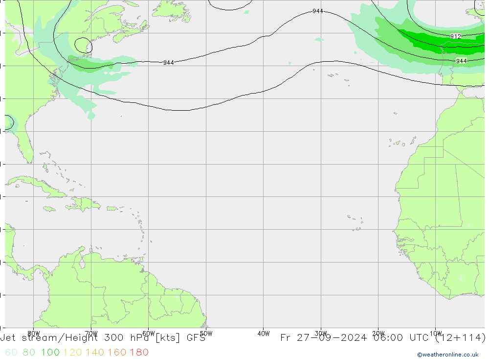 Corriente en chorro GFS vie 27.09.2024 06 UTC