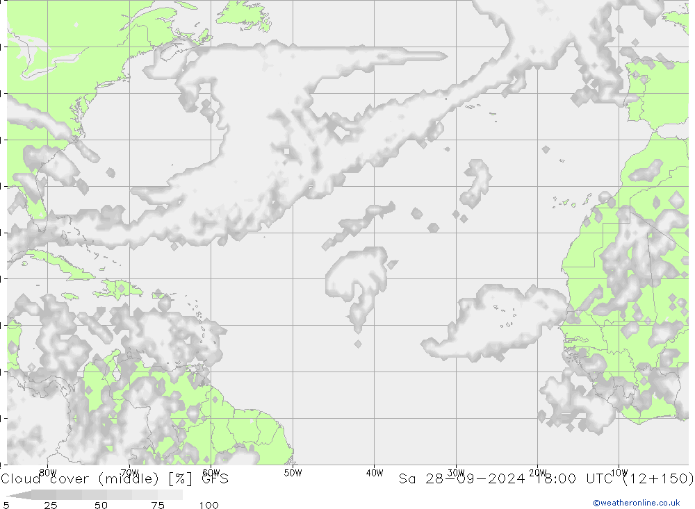 Cloud cover (middle) GFS Sa 28.09.2024 18 UTC