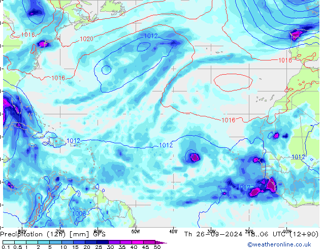 осадки (12h) GFS чт 26.09.2024 06 UTC