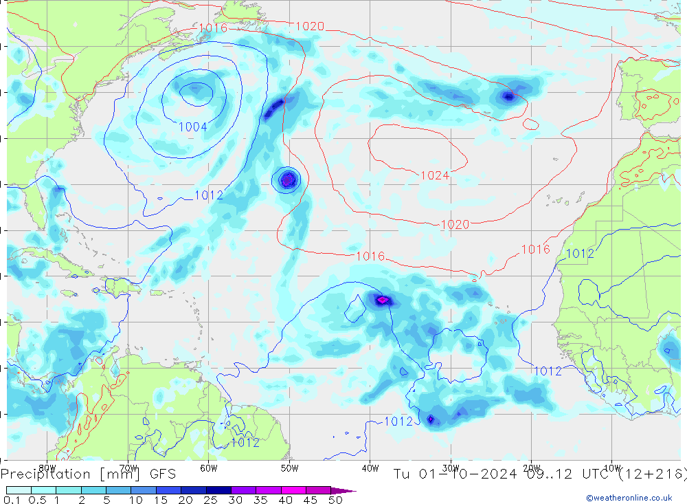 Precipitation GFS Tu 01.10.2024 12 UTC