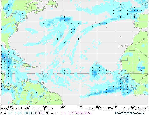 Rain/Snowfall rate GFS mer 25.09.2024 12 UTC