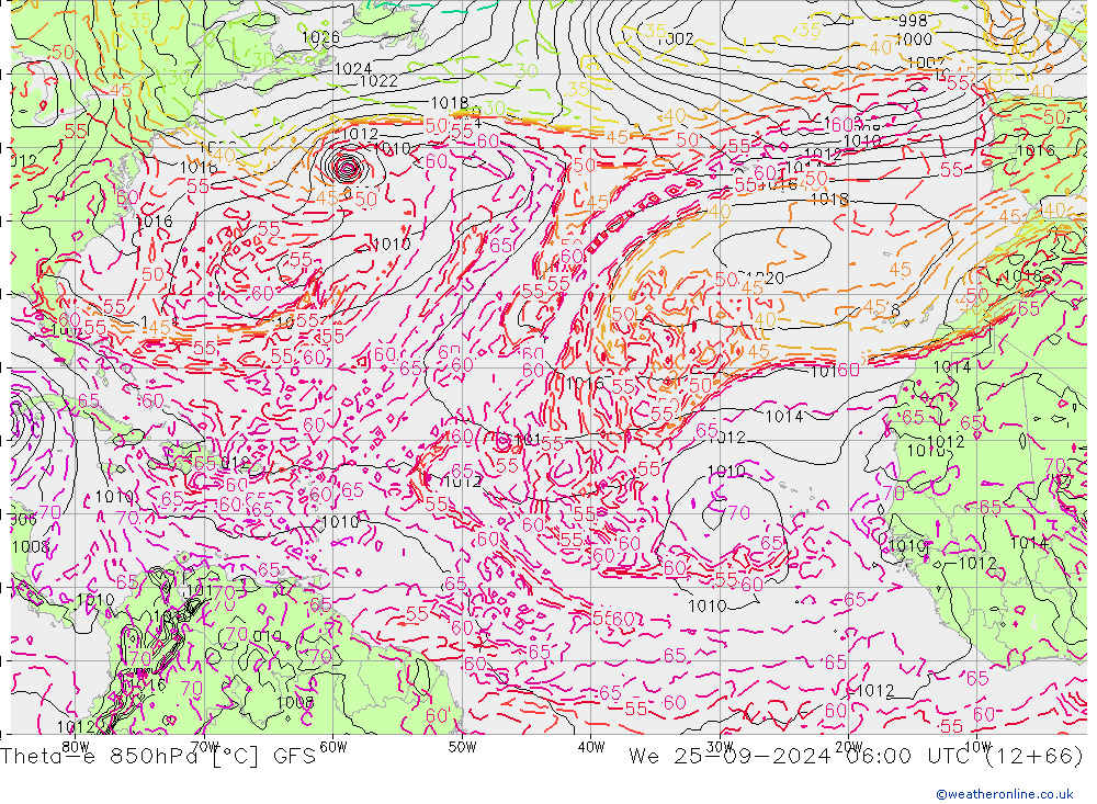 Theta-e 850hPa GFS Çar 25.09.2024 06 UTC