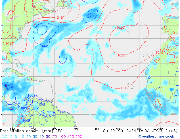 Precipitation accum. GFS Ne 22.09.2024 18 UTC