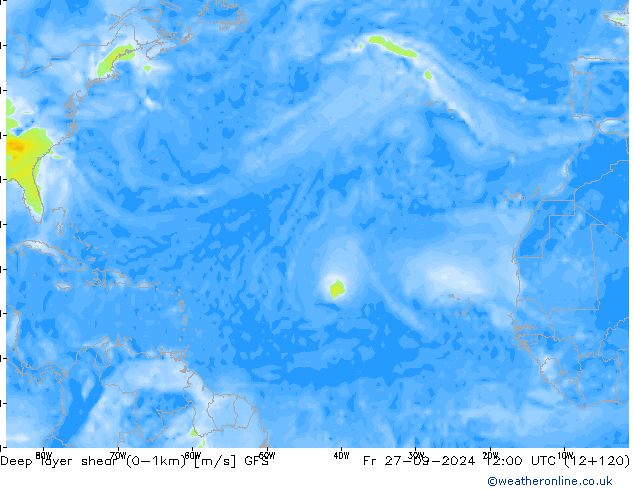 Deep layer shear (0-1km) GFS Fr 27.09.2024 12 UTC