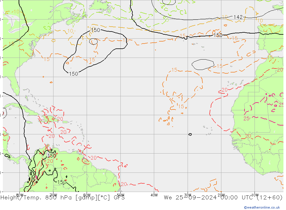 Height/Temp. 850 hPa GFS We 25.09.2024 00 UTC