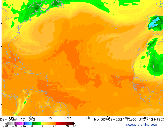 Dew point GFS Mo 30.09.2024 12 UTC