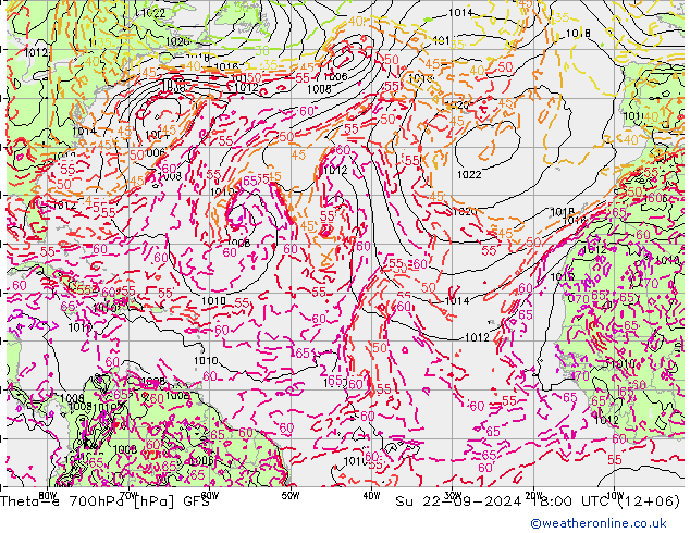 Theta-e 700hPa GFS Dom 22.09.2024 18 UTC