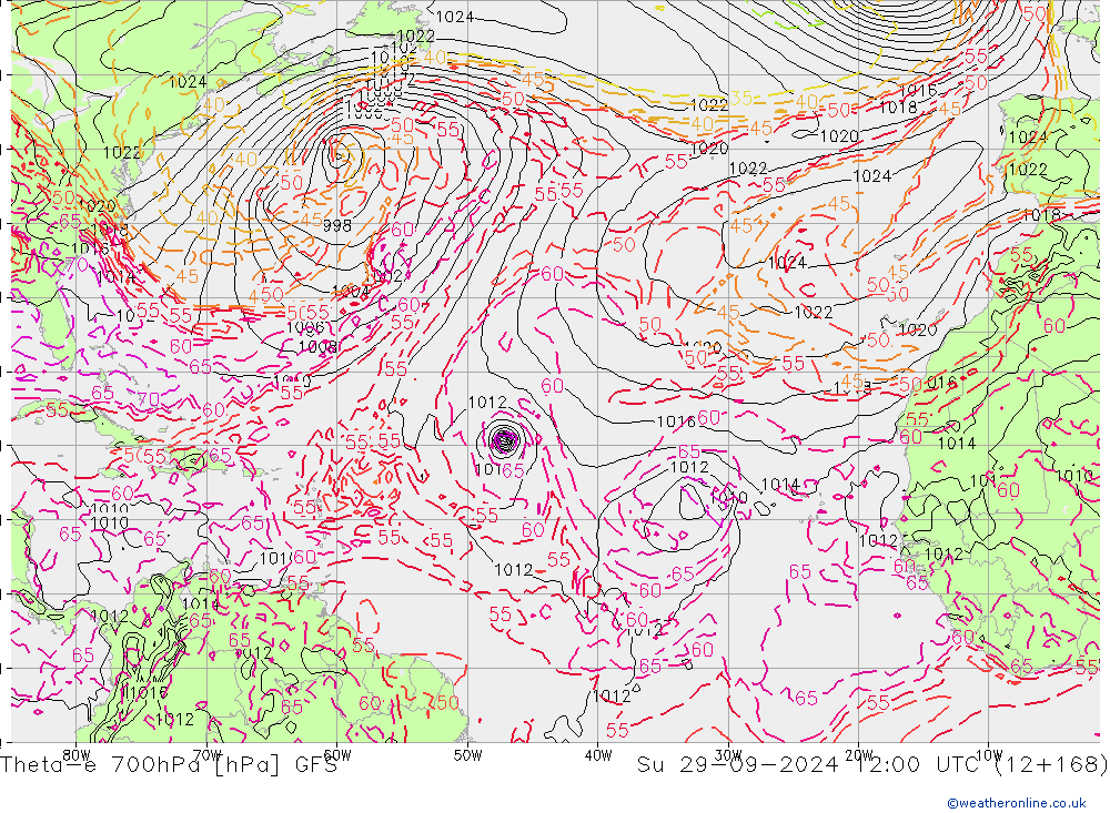 Theta-e 700hPa GFS So 29.09.2024 12 UTC