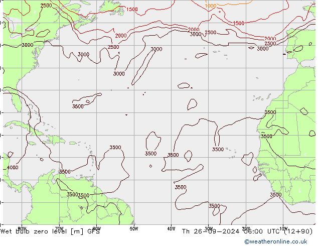 Wet bulb zero level GFS Th 26.09.2024 06 UTC