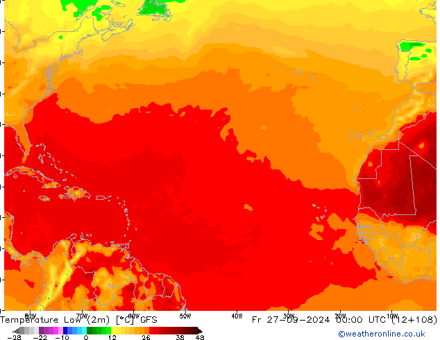 Temperature Low (2m) GFS Fr 27.09.2024 00 UTC