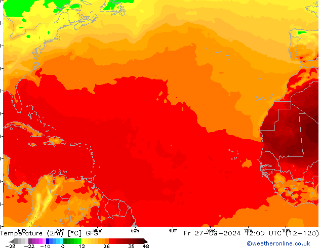 Temperature (2m) GFS Fr 27.09.2024 12 UTC