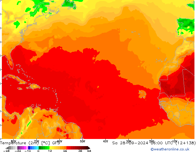 Temperatuurkaart (2m) GFS za 28.09.2024 06 UTC