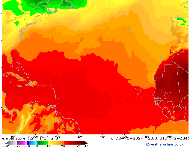 Temperature (2m) GFS Tu 08.10.2024 12 UTC