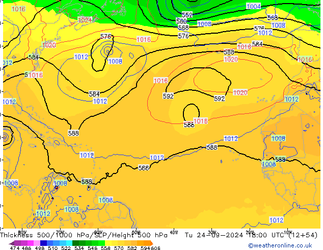 500-1000 hPa Kalınlığı GFS Sa 24.09.2024 18 UTC