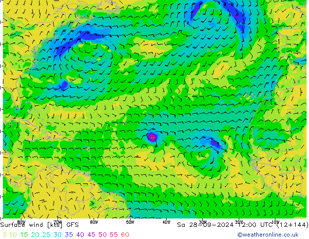 Wind 10 m GFS za 28.09.2024 12 UTC