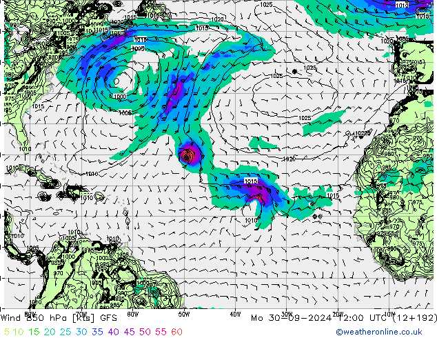 Wind 850 hPa GFS Mo 30.09.2024 12 UTC