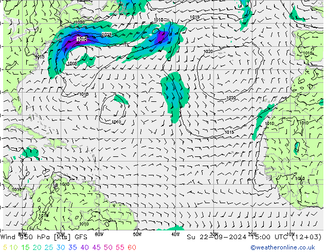 Vento 950 hPa GFS dom 22.09.2024 15 UTC