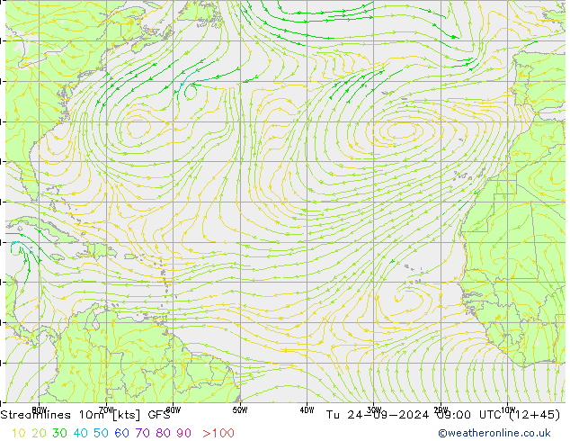 Streamlines 10m GFS Tu 24.09.2024 09 UTC