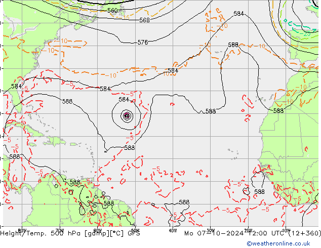 Hoogte/Temp. 500 hPa GFS ma 07.10.2024 12 UTC