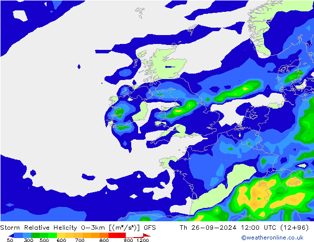 Storm Relative Helicity GFS  26.09.2024 12 UTC