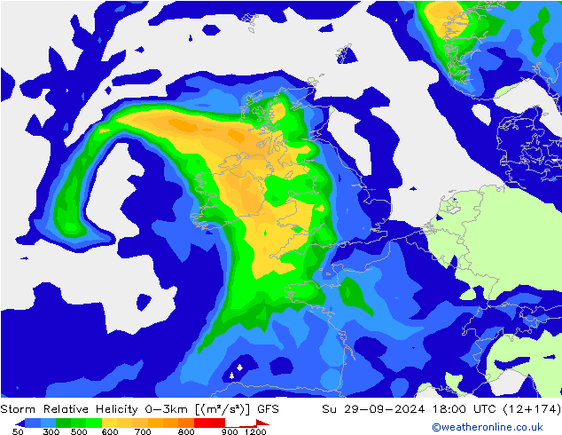 Storm Relative Helicity GFS zo 29.09.2024 18 UTC