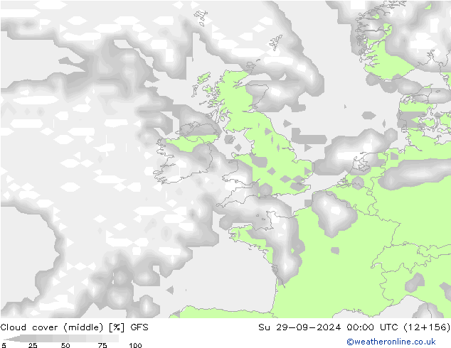 Cloud cover (middle) GFS Su 29.09.2024 00 UTC