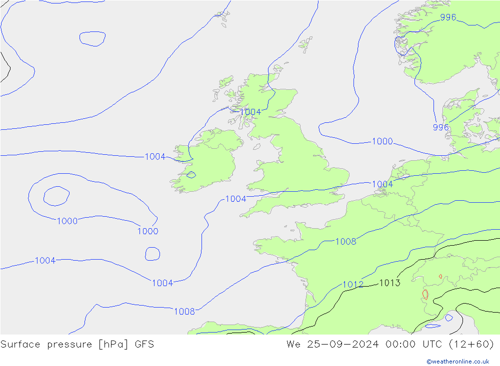 Surface pressure GFS We 25.09.2024 00 UTC