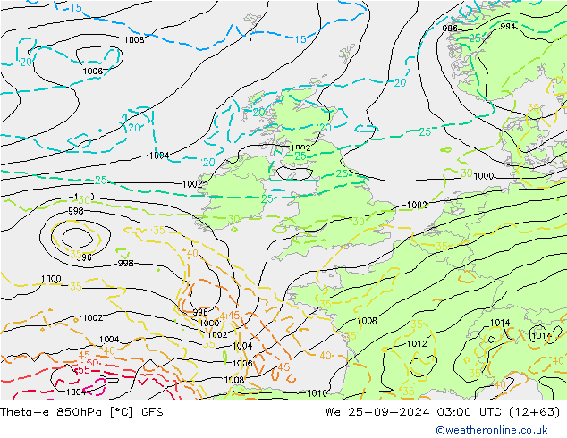 Theta-e 850hPa GFS We 25.09.2024 03 UTC