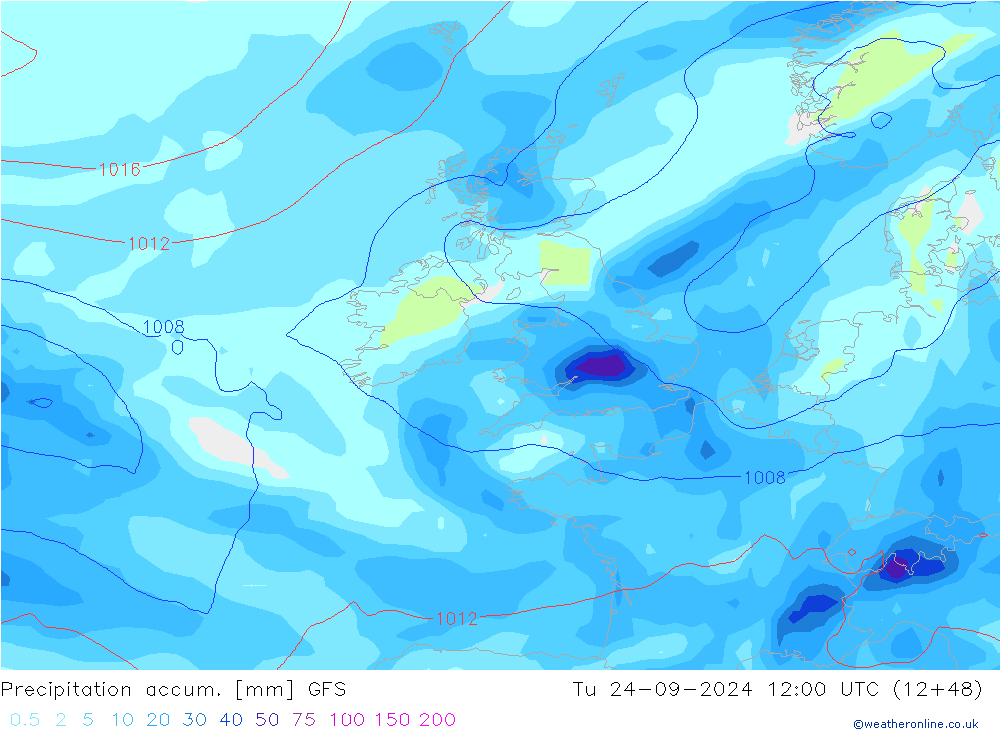 Totale neerslag GFS di 24.09.2024 12 UTC