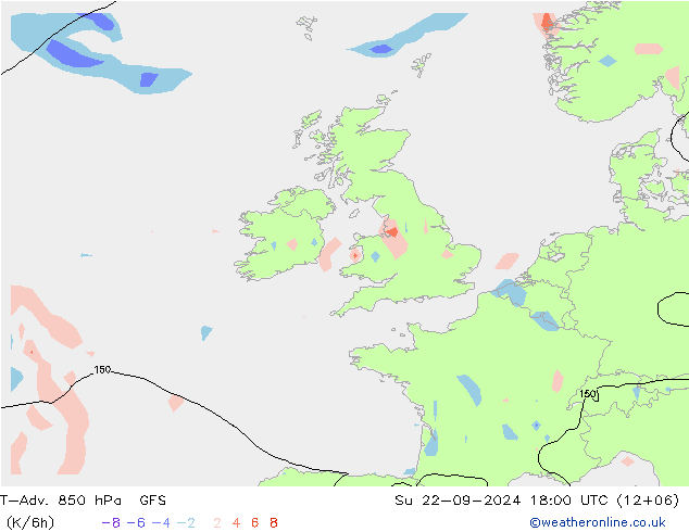 T-Adv. 850 hPa GFS dom 22.09.2024 18 UTC