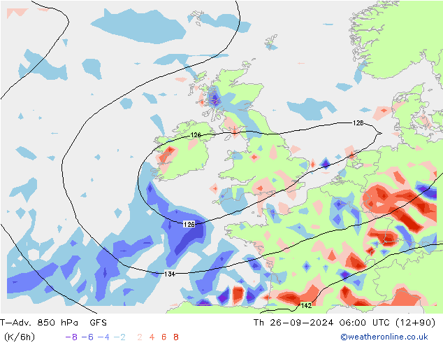 T-Adv. 850 hPa GFS  26.09.2024 06 UTC