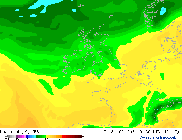 Dew point GFS Tu 24.09.2024 09 UTC