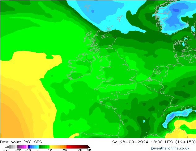 Dew point GFS Sa 28.09.2024 18 UTC